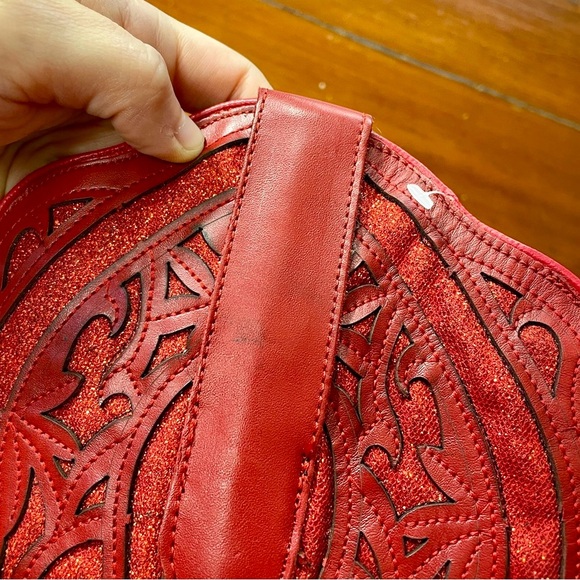 NEW JB DILLON RESERVE Darling Red Glitter Inlay Leather Snip Toe Boot GIFTABLE-8 - Picture 14 of 15